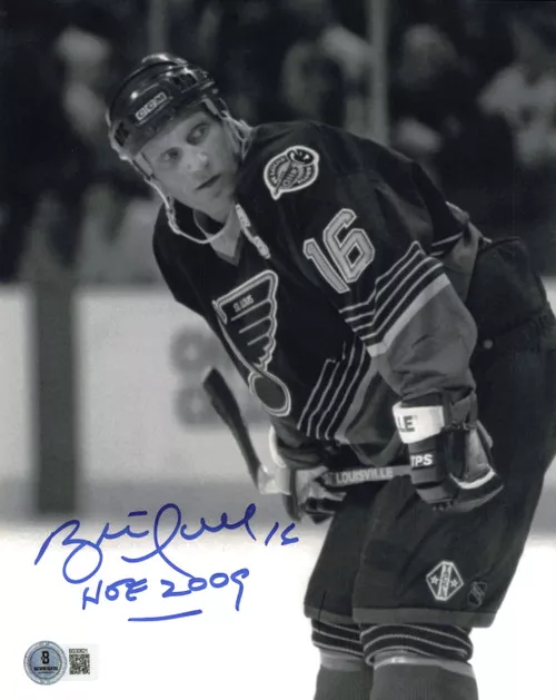 Brett Hull Autographed 8x10 Photo St. Louis Blues "HOF 2009" Beckett BAS QR #BS30621
